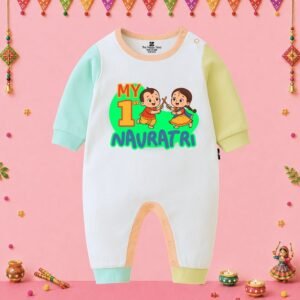 The Peppy Tend 100% Cotton Knit Full Sleeves My 1st Navratri Printed Full Romper