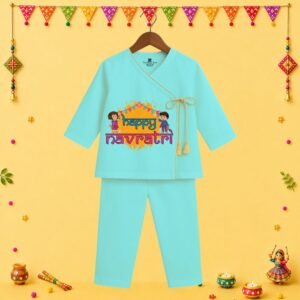 The Peppy Tend 100% Cotton Knit Full Sleeves Happy Navratri Printed Kurta Pyjama Set