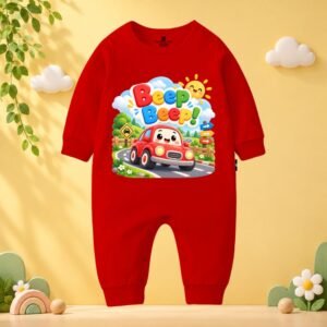 The Peppy Tend 100% Cotton Knit Full Sleeves Transport Theme Beep Beep Printed Full Romper