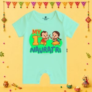 The Peppy Tend 100% Cotton Knit Half Sleeves My 1st Navratri Printed Half Romper