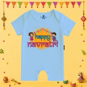 The Peppy Tend 100% Cotton Knit Half Sleeves Happy Navratri Printed Half Romper