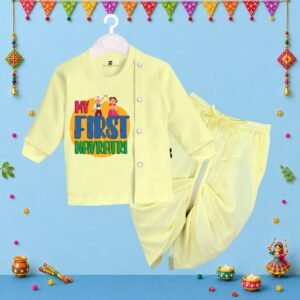 The Peppy Tend 100% Cotton Knit Full Sleeves My First Navratri Printed Kurta Dhoti Set