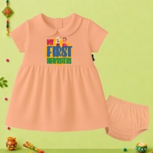 The Peppy Tend 100% Cotton Knit Half Sleeves My First Navratri Printed Frock Bloomer Set