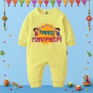 The Peppy Tend 100% Cotton Knit Full Sleeves Happy Navratri Printed Full Romper