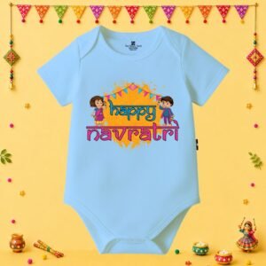 The Peppy Tend 100% Cotton Knit Half Sleeves Happy Navratri Printed Half Onesie