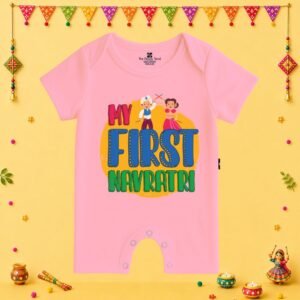The Peppy Tend 100% Cotton Knit Half Sleeves My First Navratri Printed Half Romper