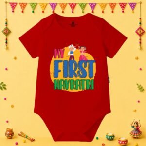 The Peppy Tend 100% Cotton Knit Half Sleeves My First Navratri Printed Half Onesie