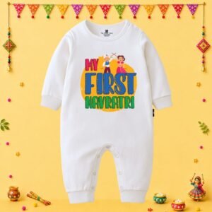The Peppy Tend 100% Cotton Knit Full Sleeves My First Navratri Printed Full Romper