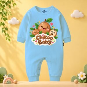 The Peppy Tend 100% Cotton Knit Full Sleeves Fruit Theme Chickoo Baby Printed Full Romper