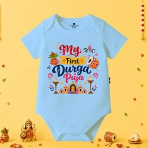 The Peppy Tend 100% Cotton Knit Half Sleeves My First Durga Puja Printed Half Onesie