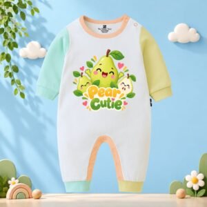 The Peppy Tend 100% Cotton Knit Full Sleeves Fruit Theme Pear Cutie Printed Full Romper