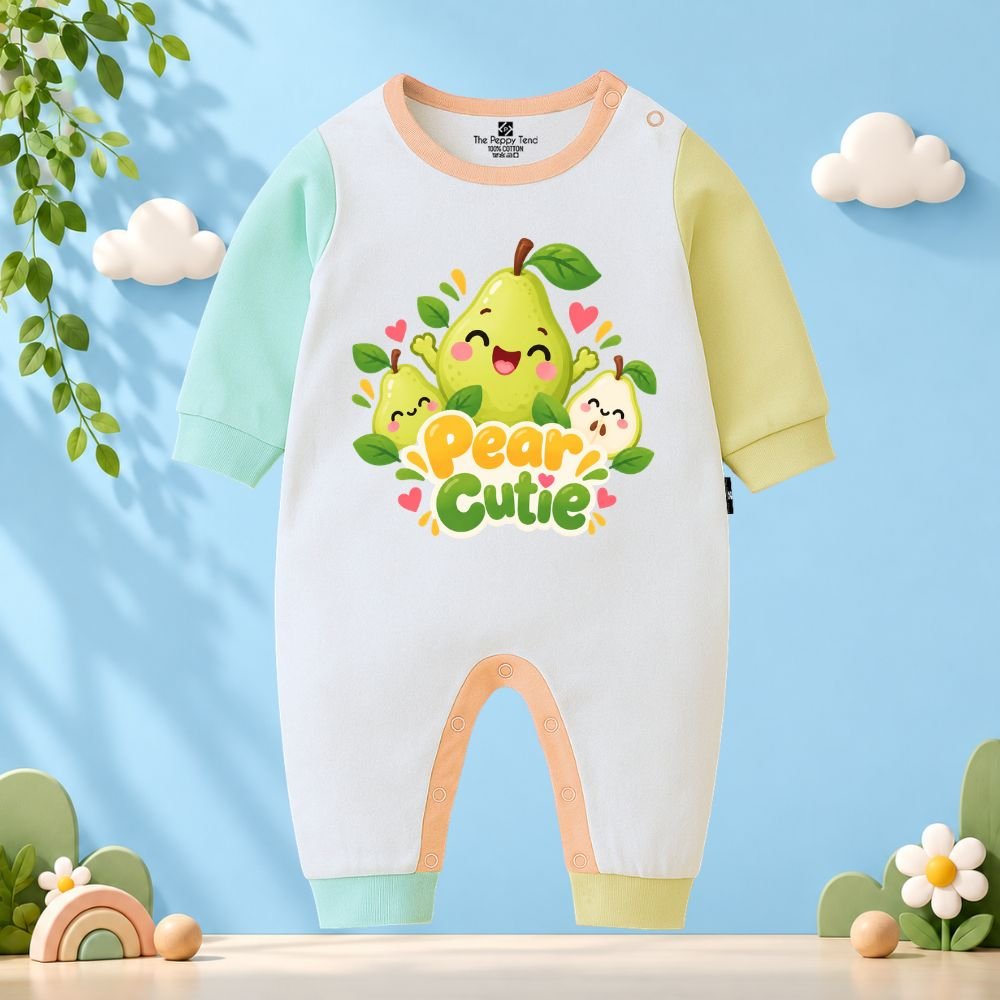 The Peppy Tend 100% Cotton Knit Full Sleeves Fruit Theme Pear Cutie Printed Full Romper - Image 1