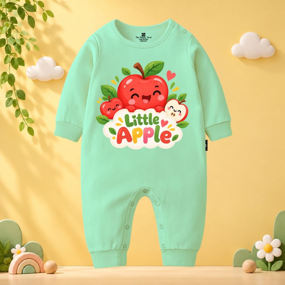 The Peppy Tend 100% Cotton Knit Full Sleeves Fruit Theme Little Apple Printed Full Romper - Image 1