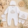 The Peppy Tend 100% Cotton Knit Full Sleeves Embriodery Full Romper With Swaddle & Cap Mittens & Booties Set - Thumbnail Image 1
