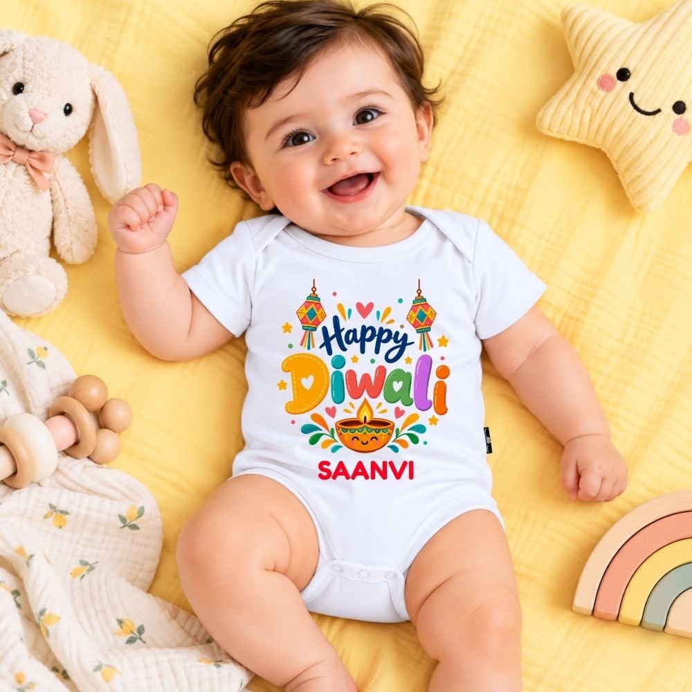 The Peppy Tend 100% Cotton Knit Half Sleeves Happy Diwali Printed Half Onesie - Image 2