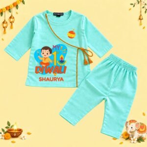 The Peppy Tend 100% Cotton Woven Full Sleeves My 1st Diwali Boy Printed Kurta Pyjama Set