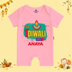 The Peppy Tend 100% Cotton Knit Half Sleeves My 1st Diwali Printed Half Romper