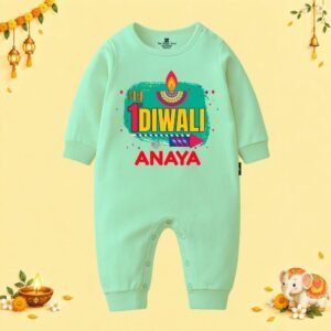 The Peppy Tend 100% Cotton Knit Full Sleeves My 1st Diwali Printed Full Romper