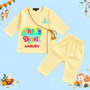The Peppy Tend 100% Cotton Woven Full Sleeves Happy Diwali Printed Kurta Pyjama Set