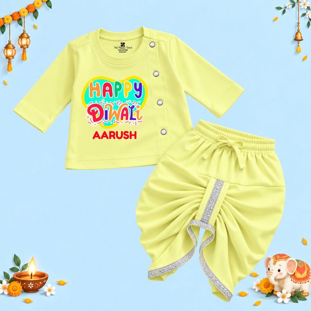 The Peppy Tend 100% Cotton Knit Full Sleeves Happy Diwali Printed Kurta Dhoti Set - Image 1