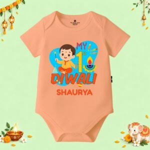 The Peppy Tend 100% Cotton Knit Half Sleeves My 1st Diwali Boy Printed Half Onesie