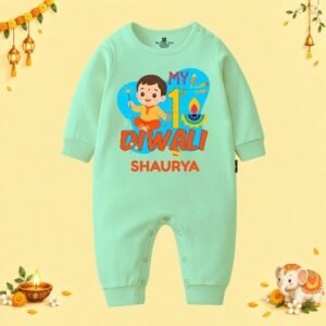 The Peppy Tend 100% Cotton Knit Full Sleeves My 1st Diwali Boy Printed Full Romper