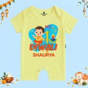 The Peppy Tend 100% Cotton Knit Half Sleeves My 1st Diwali Boy Printed Half Romper