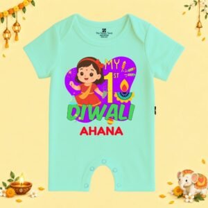 The Peppy Tend 100% Cotton Knit Half Sleeves My 1st Diwali Girl Printed Half Romper