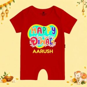 The Peppy Tend 100% Cotton Knit Half Sleeves Happy Diwali Printed Half Romper