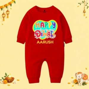 The Peppy Tend 100% Cotton Knit Full Sleeves Happy Diwali Printed Full Romper