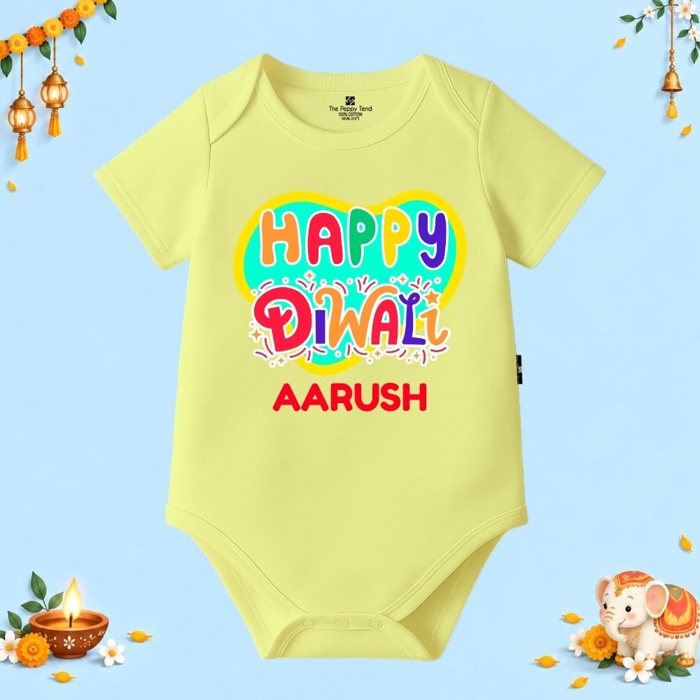 The Peppy Tend 100% Cotton Knit Half Sleeves Happy Diwali Printed Half Onesie - Image 1