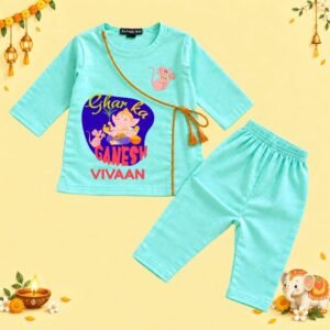 The Peppy Tend 100% Cotton Woven Full Sleeves Ghar Ka Ganesh Printed Kurta Pyjama Set