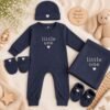 The Peppy Tend 100% Cotton Knit Full Sleeves Embriodery Full Romper With Swaddle & Cap Mittens & Booties Set - Thumbnail Image 2
