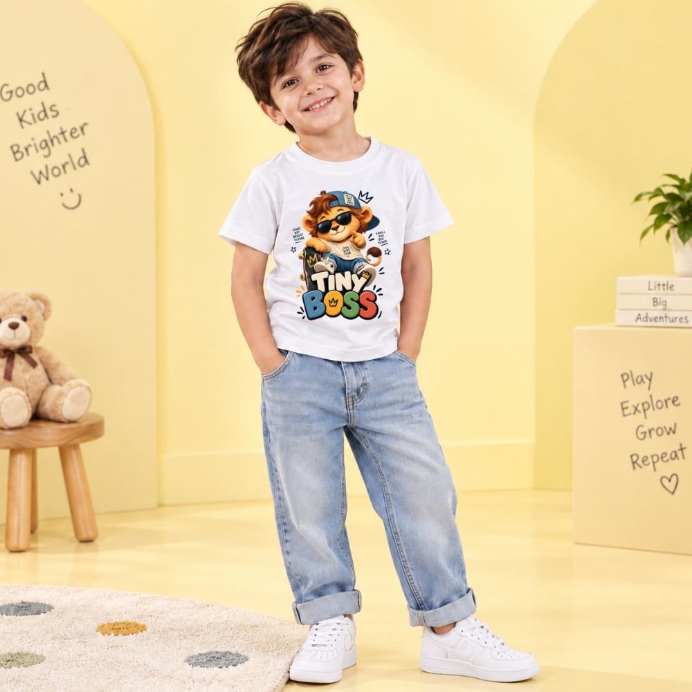 The Peppy Tend 100% Cotton Knit Half Sleeves Tiny Boss Printed T-Shirt - Image 2