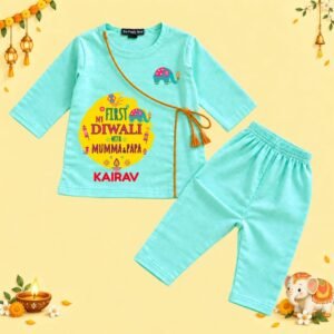 The Peppy Tend 100% Cotton Woven Full Sleeves My First Diwali With Mumma Papa Printed Kurta Pyjama Set