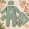 The Peppy Tend 100% Cotton Knit Full Sleeves Embriodery Full Romper With Swaddle & Cap Mittens & Booties Set - Thumbnail Image 4