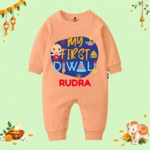 The Peppy Tend 100% Cotton Knit Full Sleeves My First Diwali Printed Full Romper