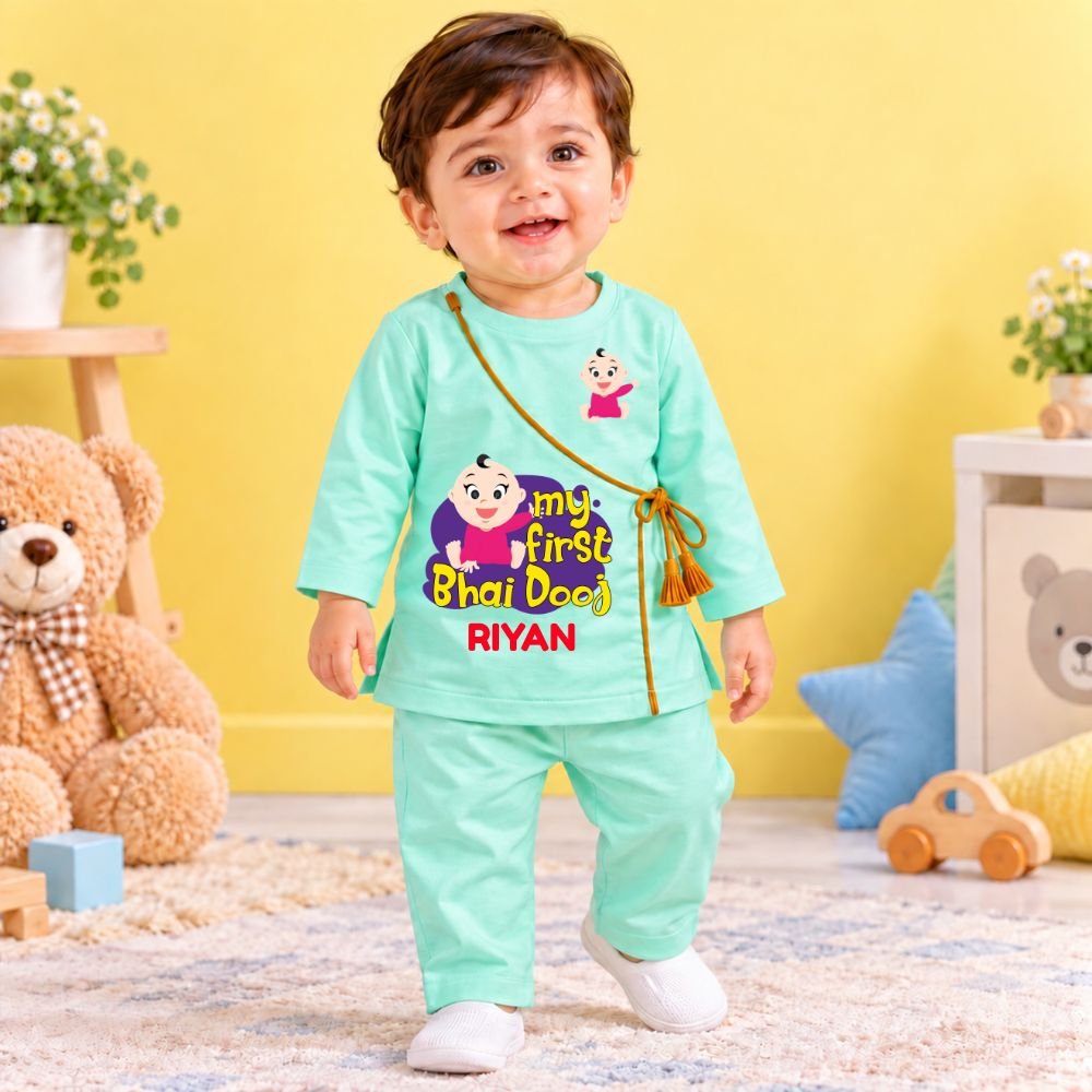 The Peppy Tend 100% Cotton Woven Full Sleeves My First Bhai Dooj Printed Kurta Pyjama Set - Image 2