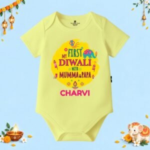 The Peppy Tend 100% Cotton Knit Half Sleeves My First Diwali With Mumma Papa Printed Half Onesie