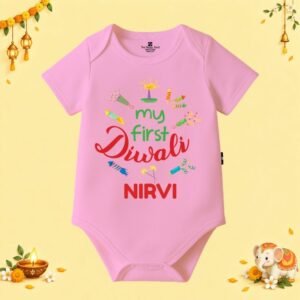 The Peppy Tend 100% Cotton Knit Half Sleeves My First Diwali Printed Half Onesie