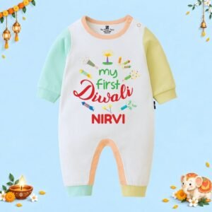 The Peppy Tend 100% Cotton Knit Full Sleeves My First Diwali Printed Full Romper