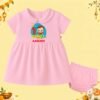 The Peppy Tend 100% Cotton Knit Half Sleeves My 1st Diwali Printed Frock Bloomer Set - Thumbnail Image 1