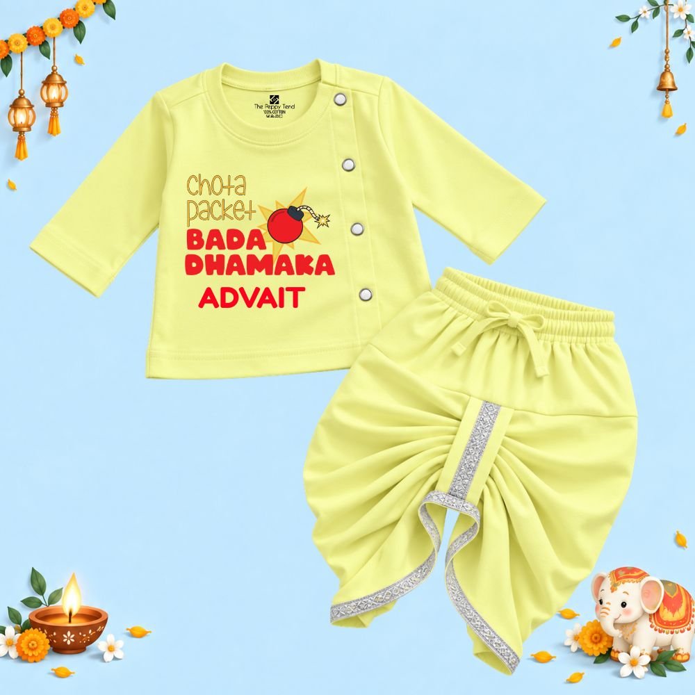 The Peppy Tend 100% Cotton Knit Full Sleeves Chota Packet Bada Dhamaka Printed Kurta Dhoti Set - Image 1