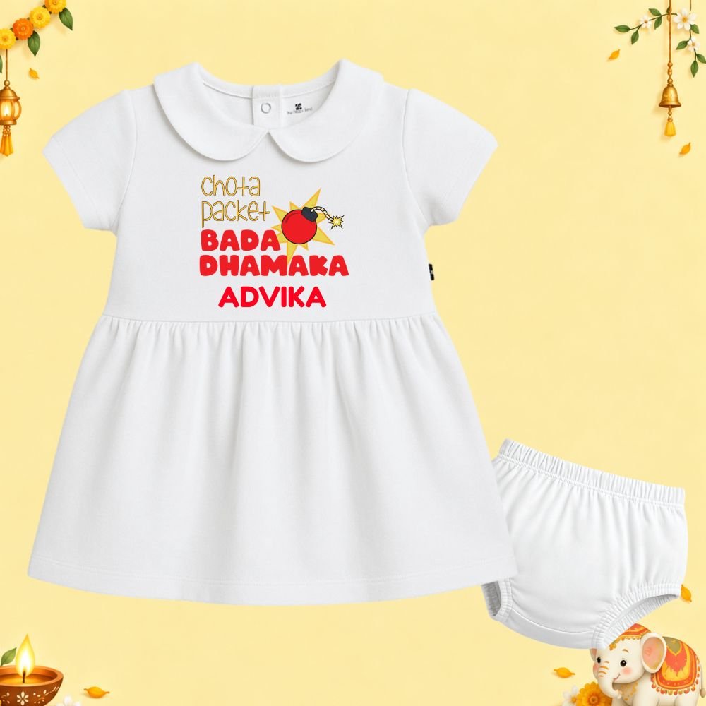 The Peppy Tend 100% Cotton Knit Half Sleeves Chota Packet Bada Dhamaka Printed Frock Bloomer Set - Image 1