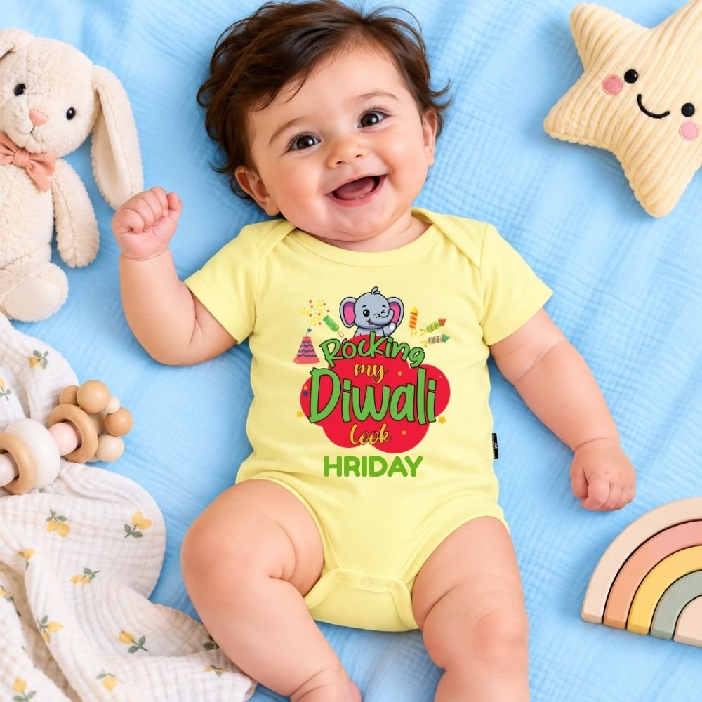 The Peppy Tend 100% Cotton Knit Half Sleeves Rocking My Diwali Look Printed Half Onesie - Image 2