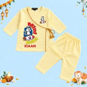 The Peppy Tend 100% Cotton Woven Full Sleeves Mini Rocket Printed Kurta Pyjama Set