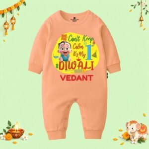 The Peppy Tend 100% Cotton Knit Full Sleeves Can't Keep Calm It's My 1st Diwali Printed Full Romper