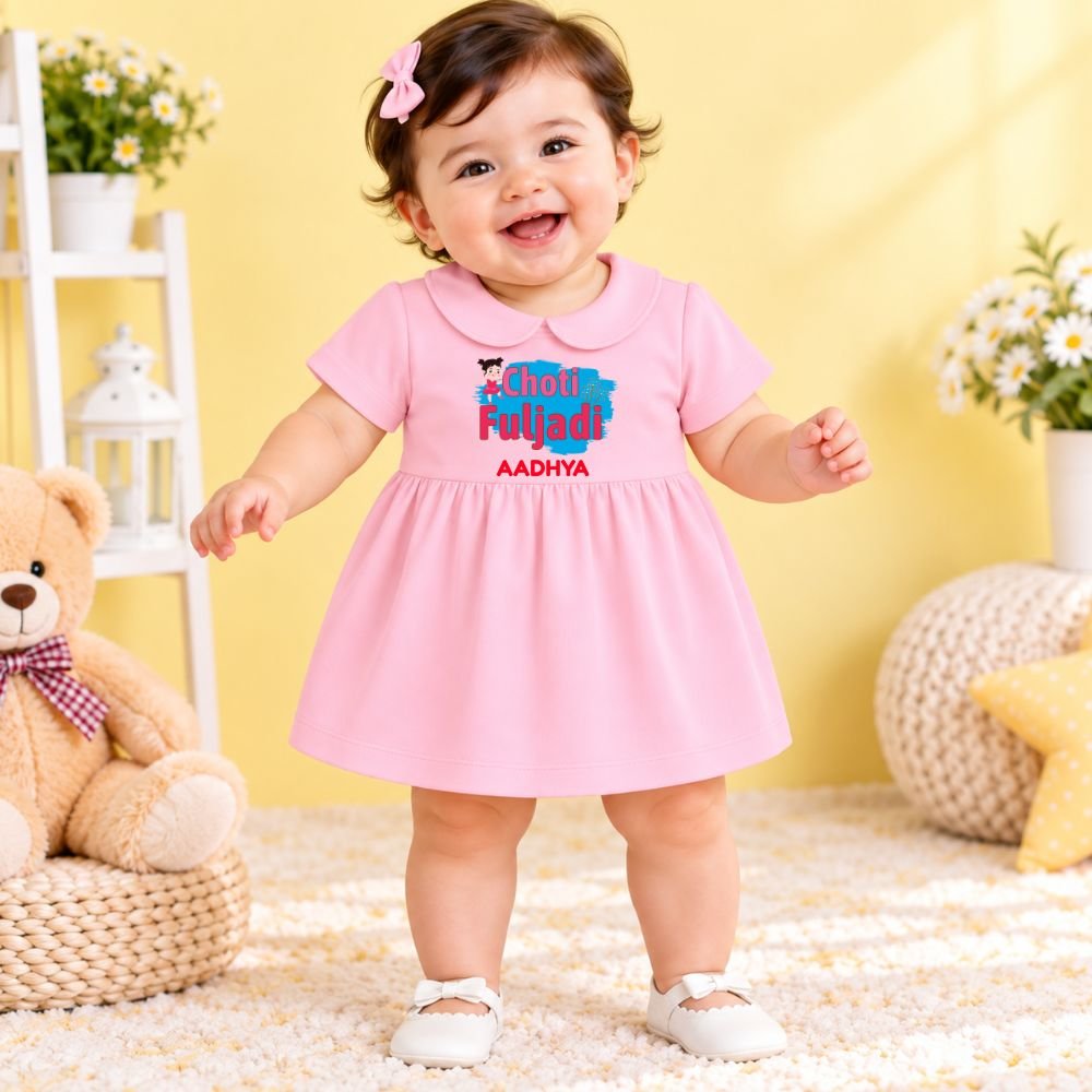 The Peppy Tend 100% Cotton Knit Half Sleeves Choti Fuljadi Printed Frock Bloomer Set - Image 2