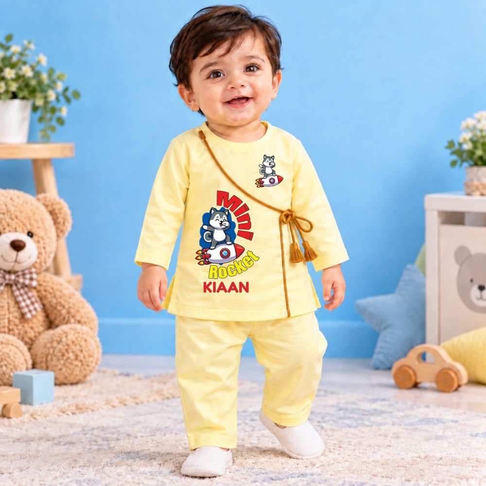 The Peppy Tend 100% Cotton Woven Full Sleeves Mini Rocket Printed Kurta Pyjama Set - Image 2