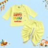 The Peppy Tend 100% Cotton Knit Full Sleeves Lights.Camera.Action Happy Diwali Printed Kurta Dhoti Set - Thumbnail Image 1